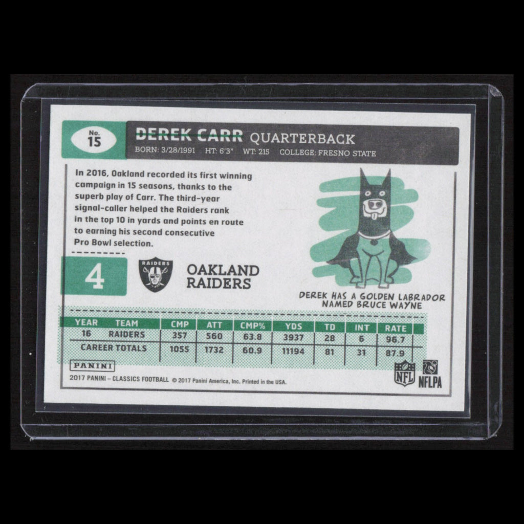 Derek Carr #15 2017 Panini Classics Oakland Raiders Football Card NFL NM