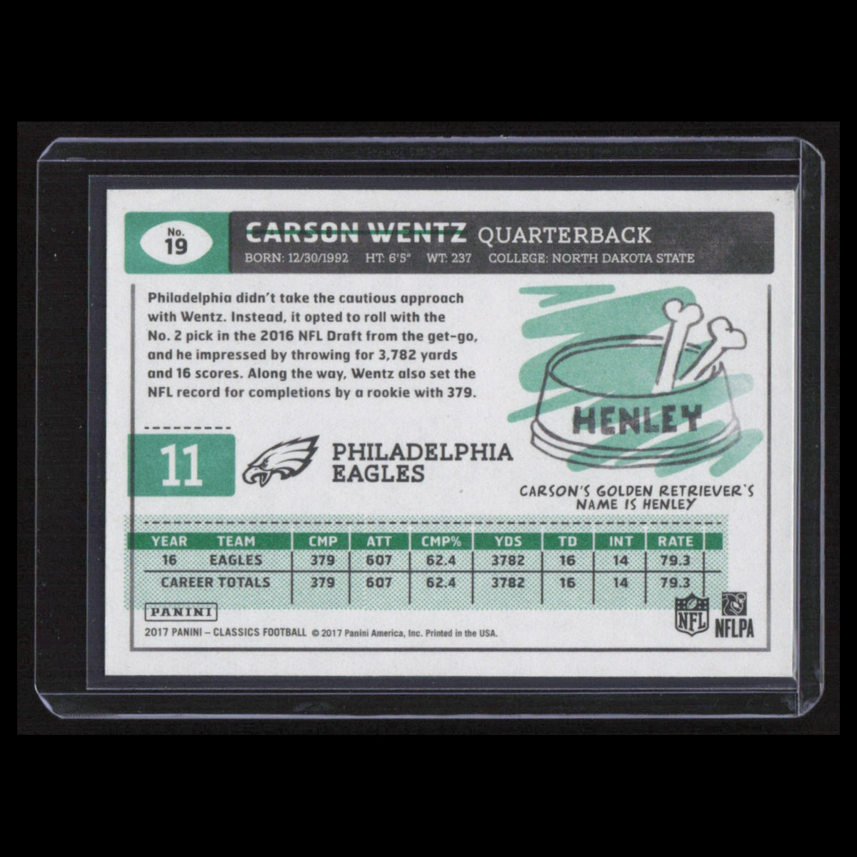 Carson Wentz #19 2017 Panini Classics Philadelphia Eagles Football Card NFL NM