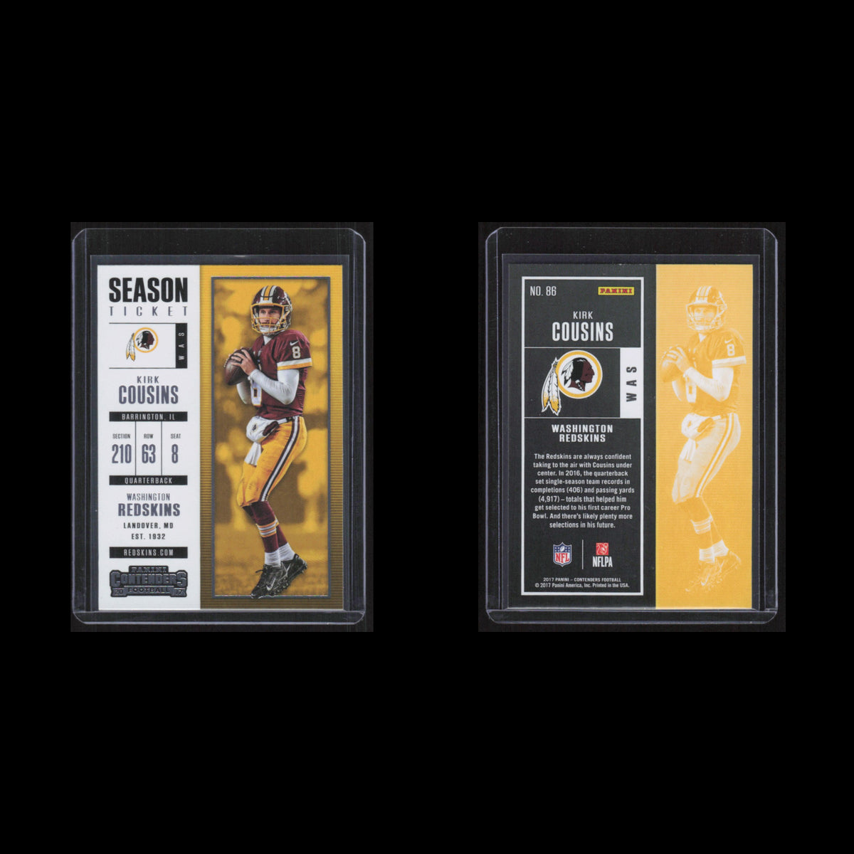 Kirk Cousins #86 2017 Panini Contenders Washington Redskins Football Card NFL NM