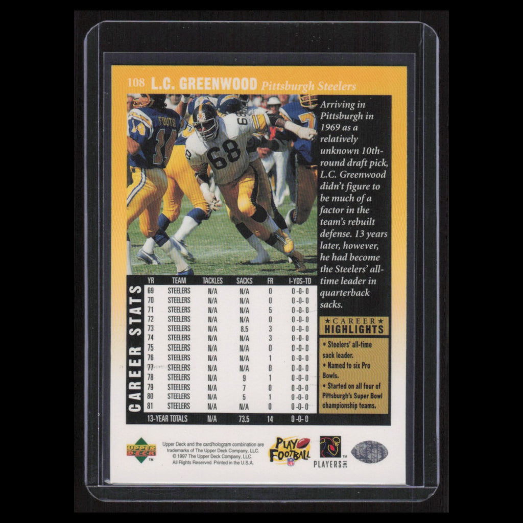 L.C. Greenwood #108 1997 Upper Deck Legends Pittsburgh Steelers Football Card NM