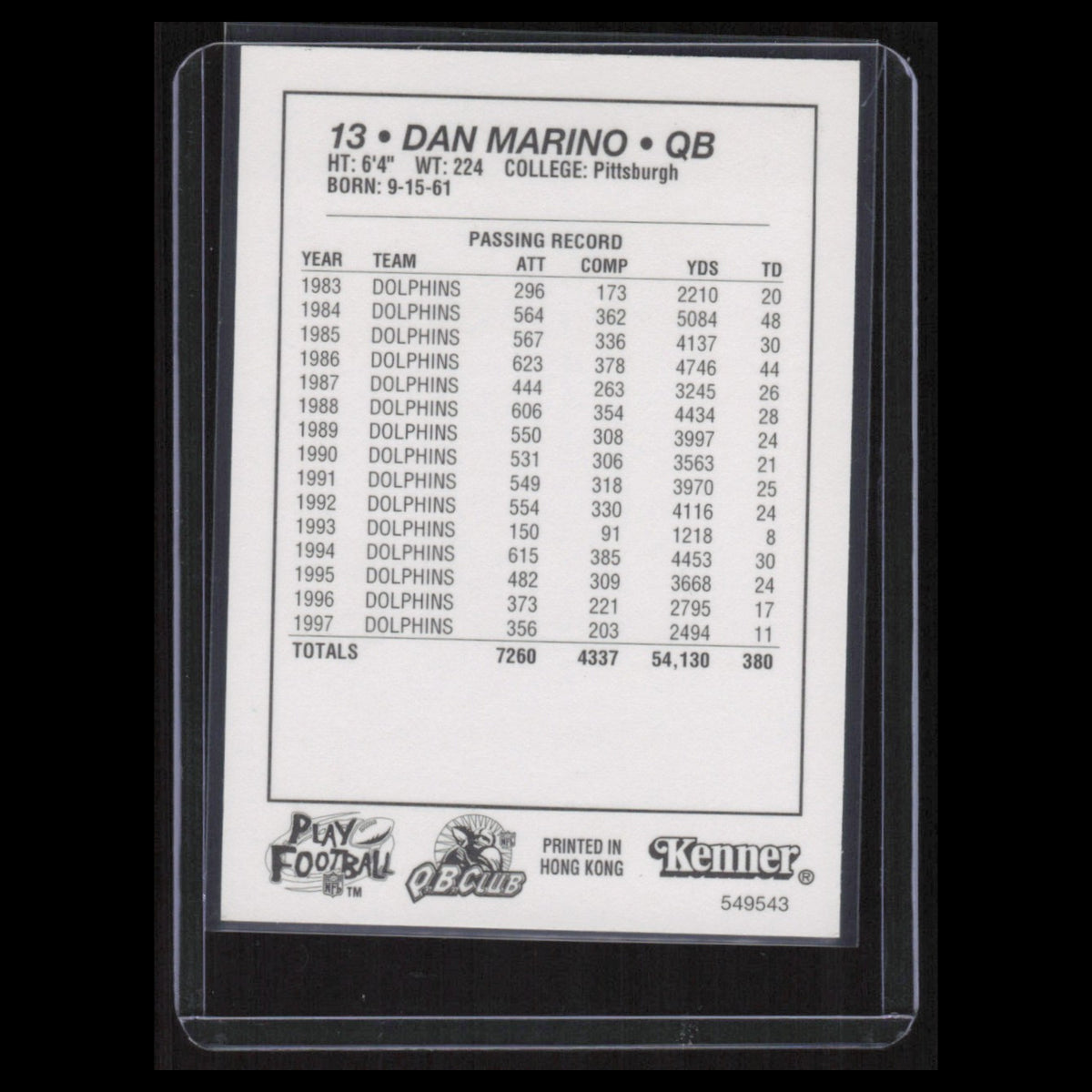 Dan Marino #NNO 1998 Starting Lineup Miami Dolphins Football Card NFL NM