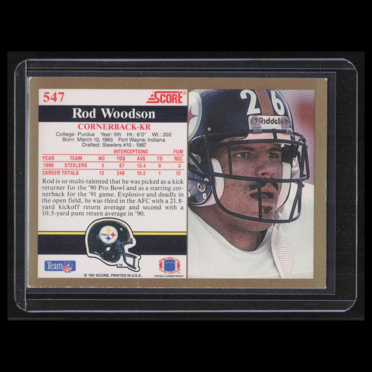 Rod Woodson #547 1991 Score Pittsburgh Steelers Football Card NFL NM