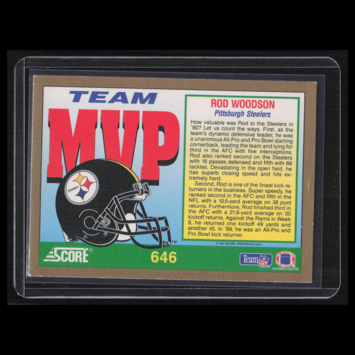 Rod Woodson #646 1991 Score Pittsburgh Steelers Football Card NFL NM