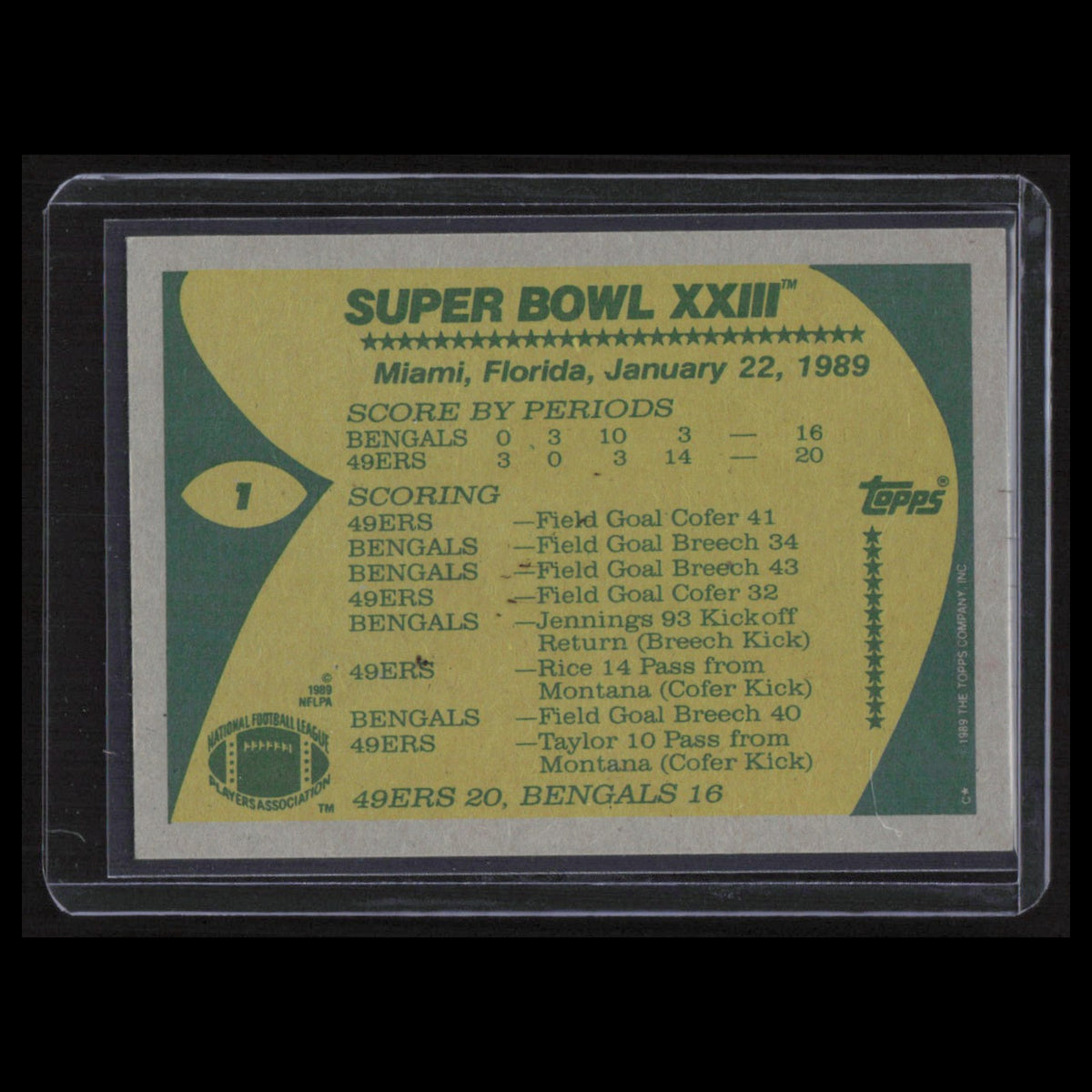 Joe Montana Super Bowl XXIII #1 1989 Topps San Francisco 49ers Football Card NFL