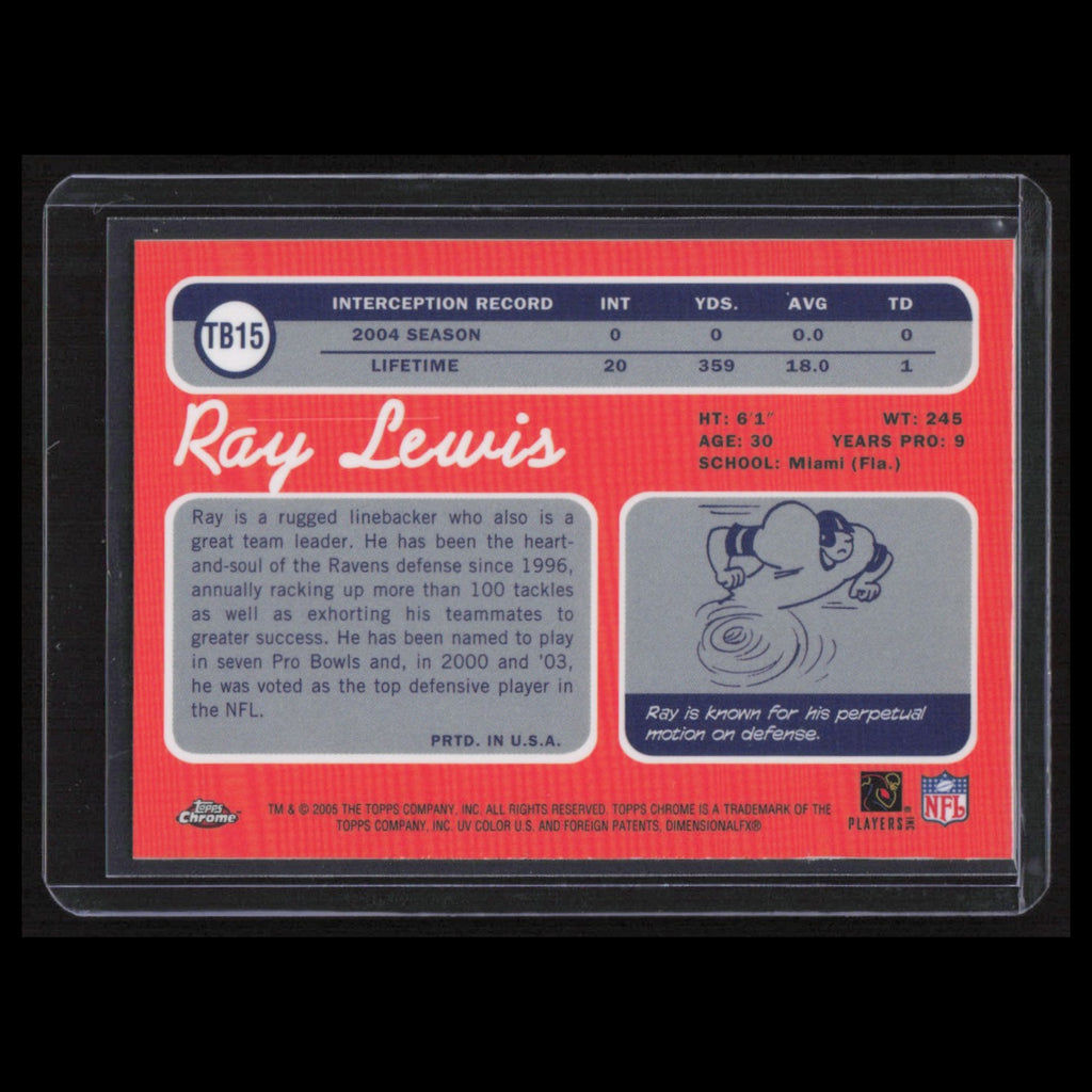 Ray Lewis #TB15 2005 Topps Chrome Throwbacks Baltimore Ravens Football Card NFL