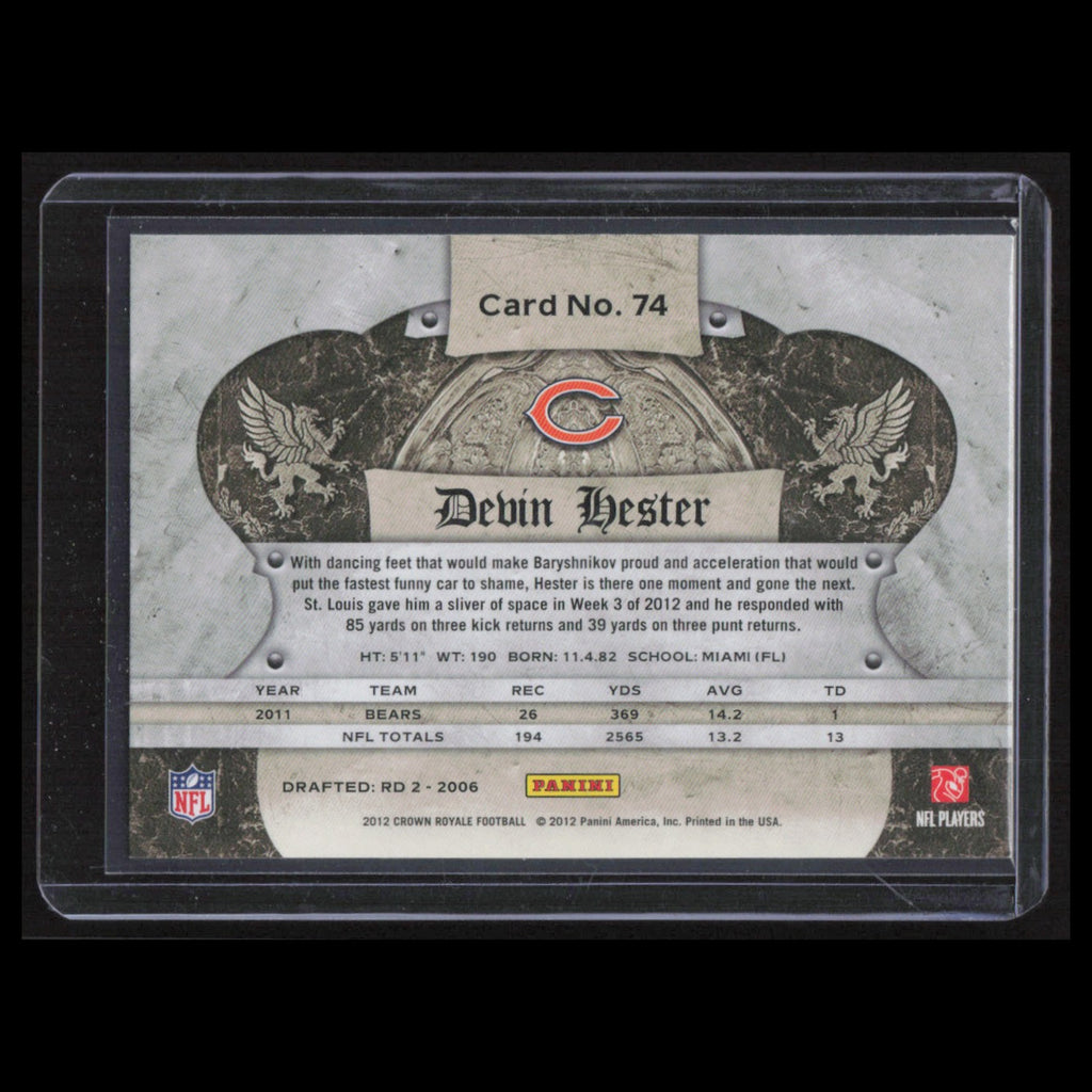 Devin Hester #74 2012 Crown Royale Chicago Bears Football Card NFL NM