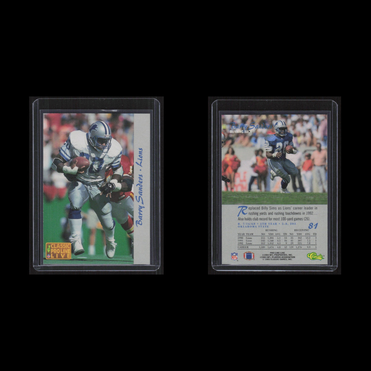 Barry Sanders #81 1993 Classic Detroit Lions Football Card NFL NM