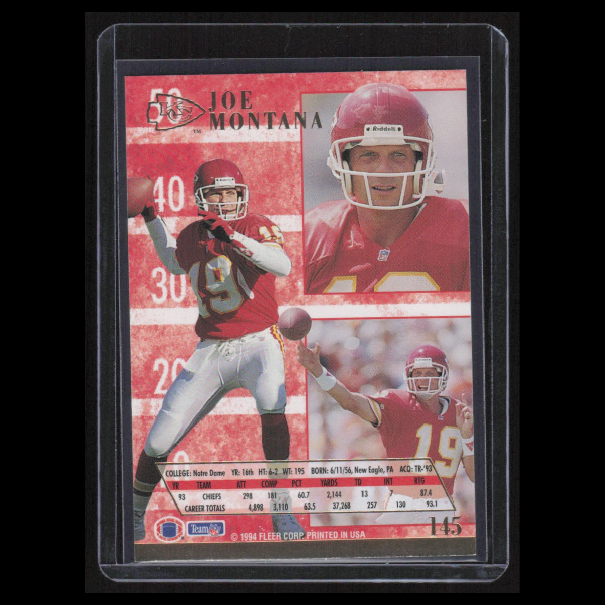 Joe Montana #145 1994 Ultra Kansas City Chiefs Football Card NFL NM