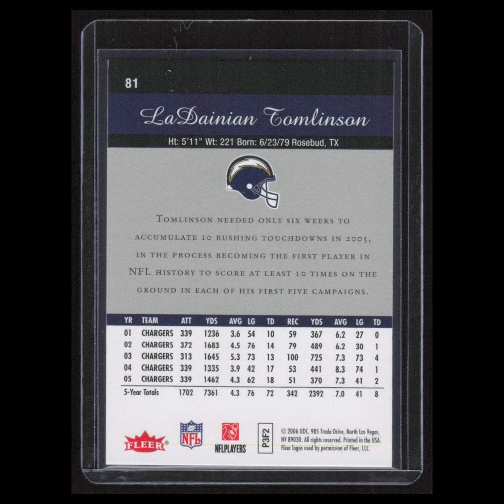 LaDainian Tomlinson #81 2006 Flair Showcase San Diego Chargers Football Card NFL