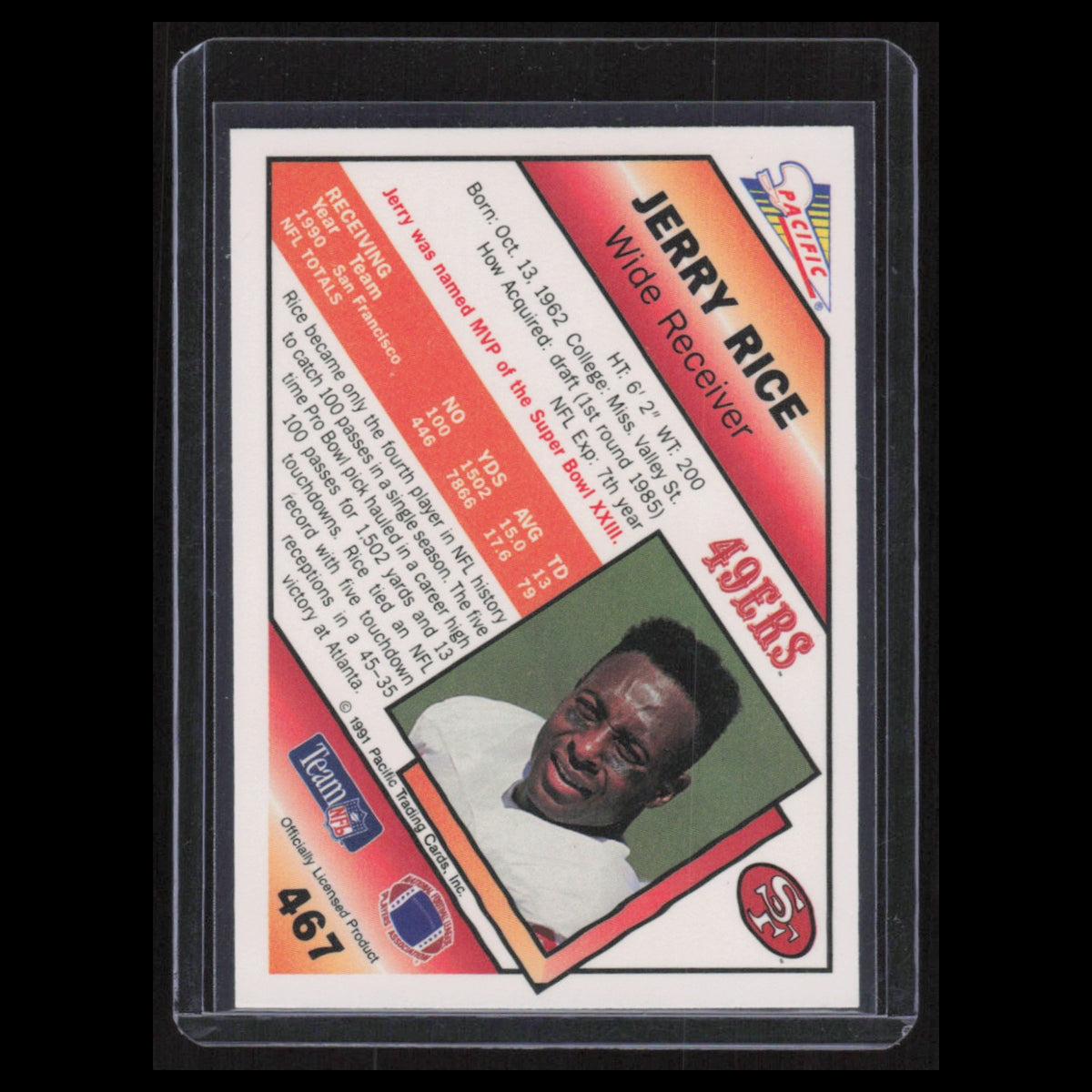 Jerry Rice #467 1991 Pacific San Francisco 49ers Football Card NFL NM
