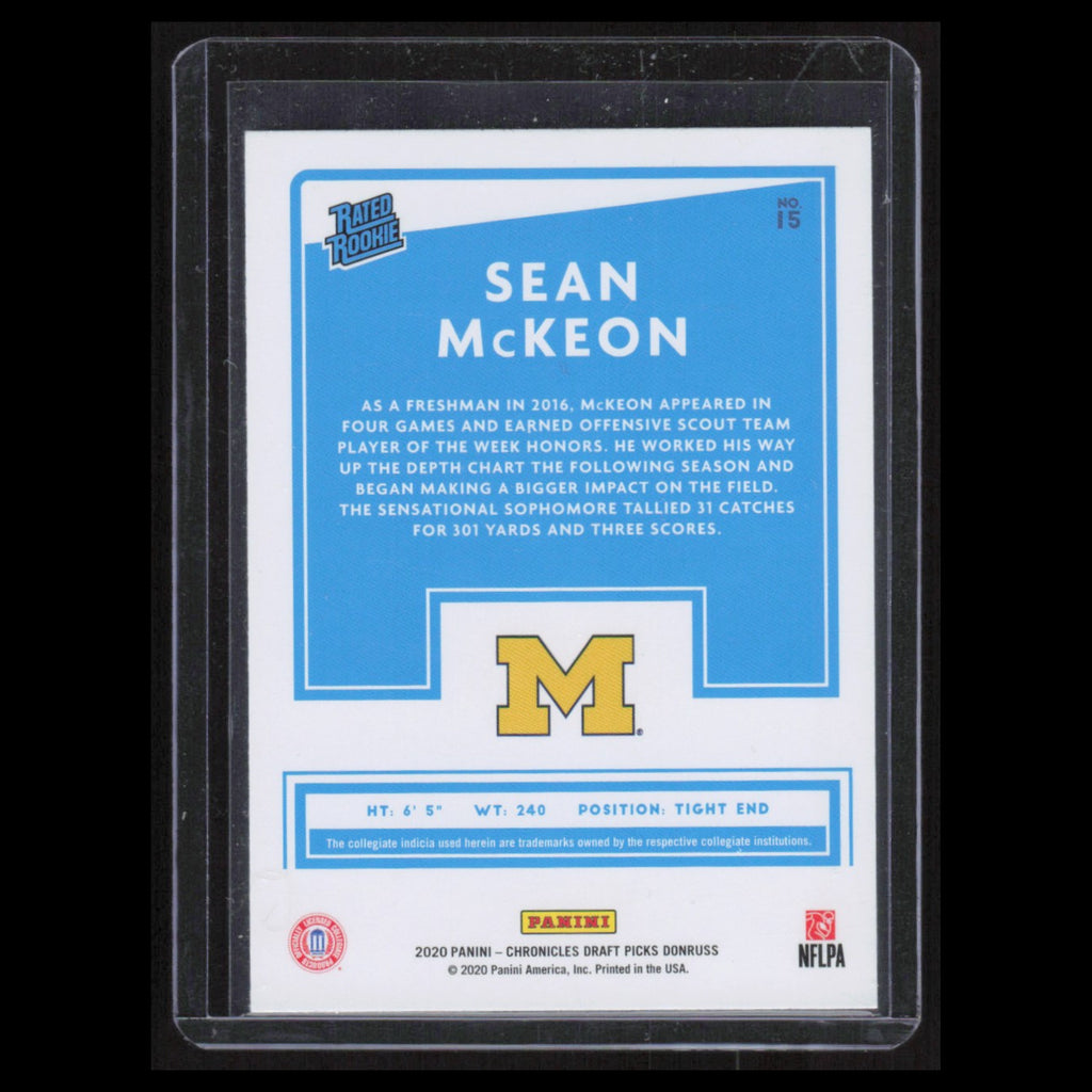 Sean McKeon Rookie #15 2020 Panini Chronicles Draft Picks Donruss Rated Rookies