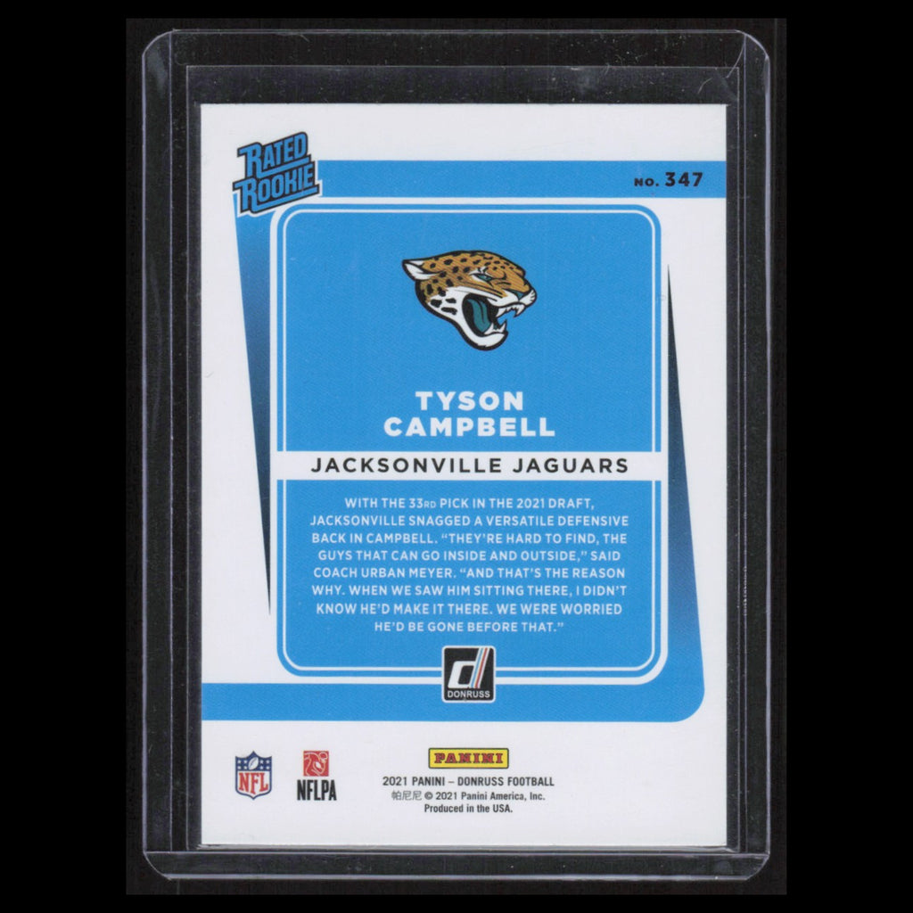 Tyson Campbell Rookie #347 2021 Donruss Rated Rookie Jacksonville Jaguars Card