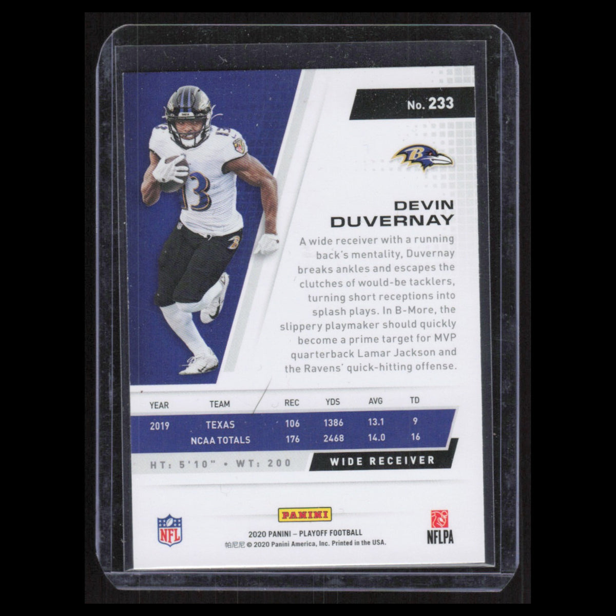 Devin Duvernay Rookie #233 2020 Panini Playoff Baltimore Ravens Football Card NM