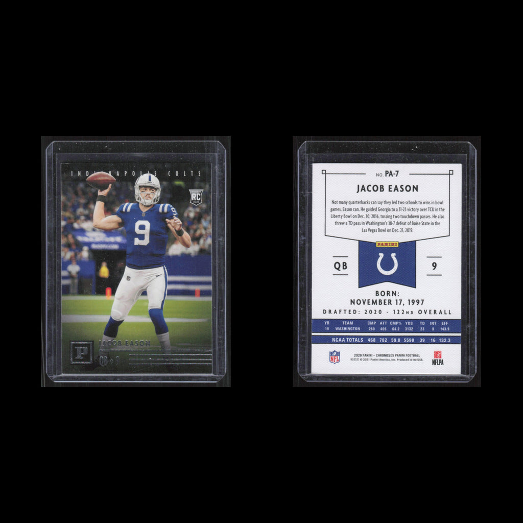 Jacob Eason Rookie #PA-7 2020 Panini Chronicles Indianapolis Colts Football Card