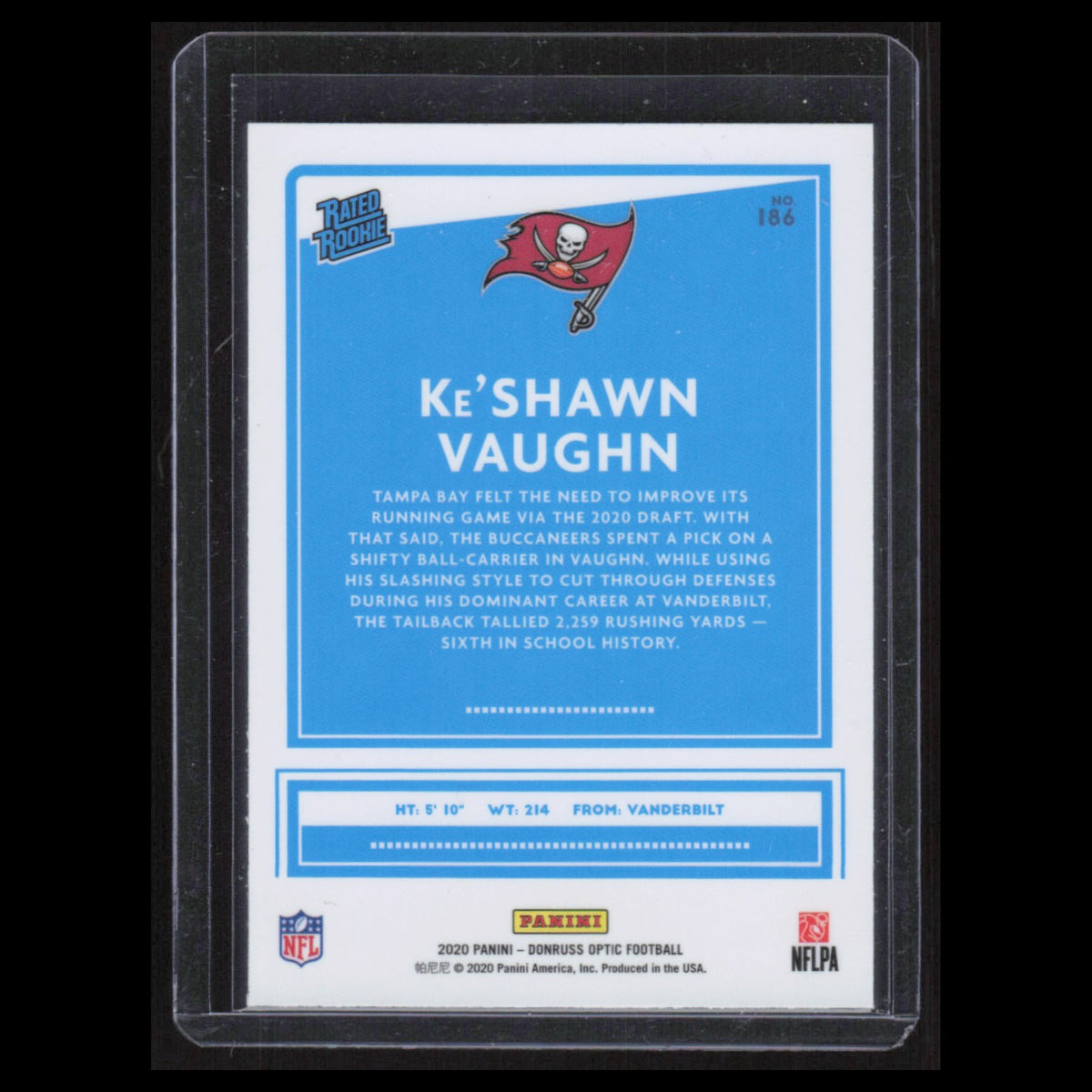 KeShawn Vaughn Rookie #186 2020 Donruss Optic Tampa Bay Buccaneers Football Card