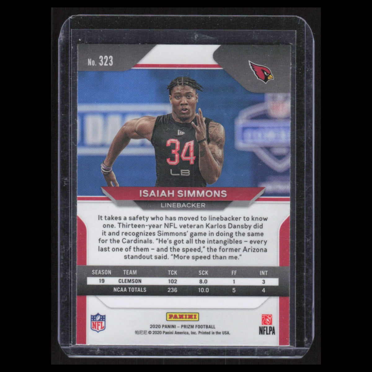 Isaiah Simmons Rookie #323 2020 Panini Prizm Arizona Cardinals Football Card NFL
