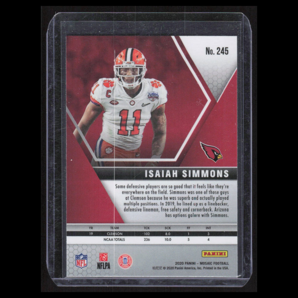 Isaiah Simmons Rookie #245 2020 Panini Mosaic Arizona Cardinals Football Card NM