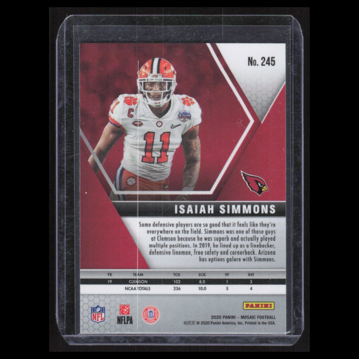 Isaiah Simmons Rookie #245 2020 Panini Mosaic Arizona Cardinals Football Card NM