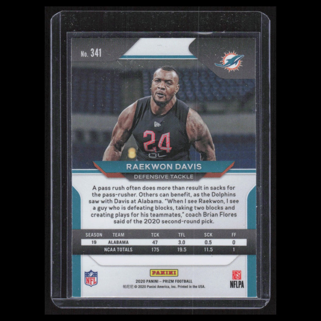 Raekwon Davis Rookie #341 2020 Panini Prizm Miami Dolphins Football Card NFL NM