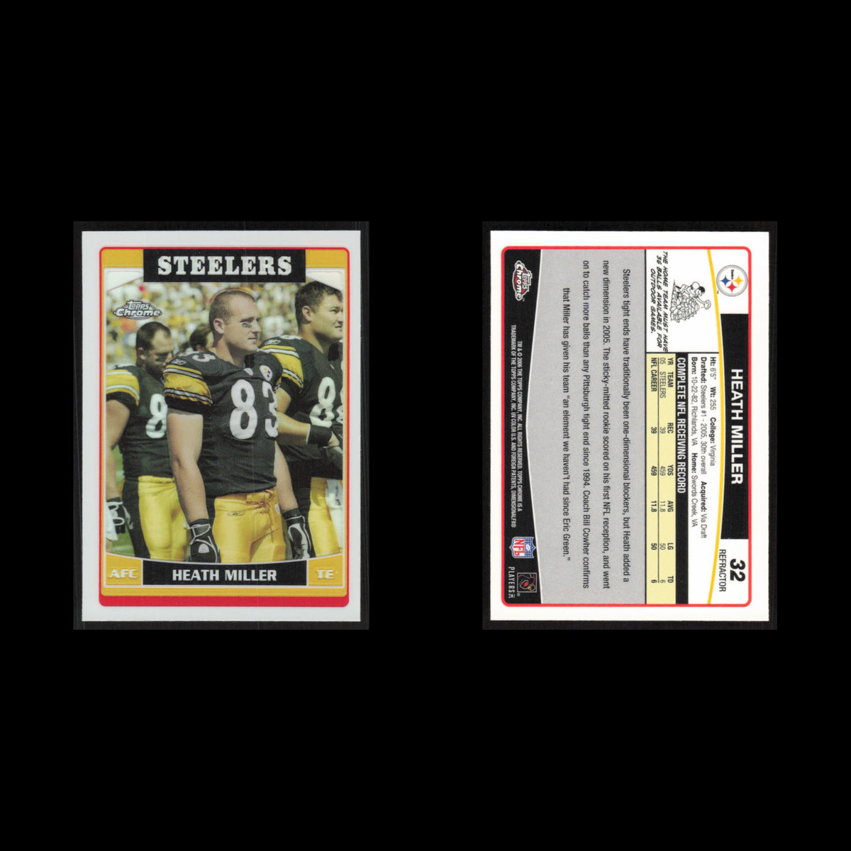 Heath Miller #32 2006 Topps Chrome Refractor Pittsburgh Steelers Football Card