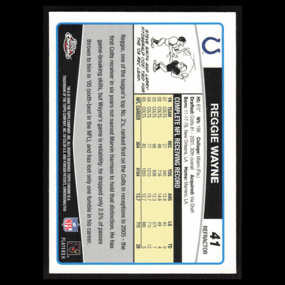 Reggie Wayne #41 2006 Topps Chrome Refractor Indianapolis Colts Football Card NM