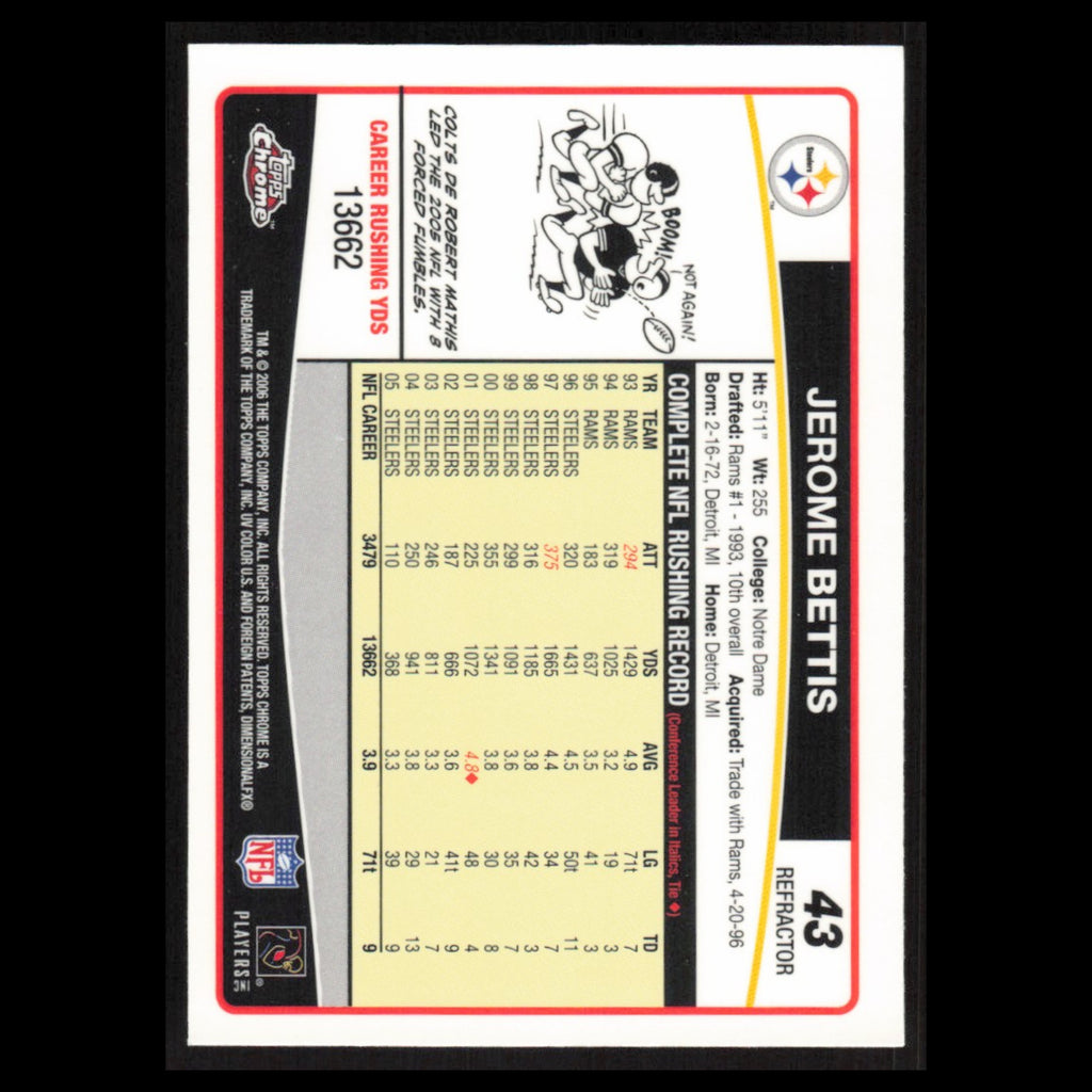 Jerome Bettis #43 2006 Topps Chrome Refractor Pittsburgh Steelers Football Card