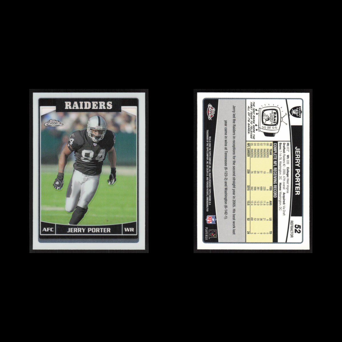 Jerry Porter #52 2006 Topps Chrome Refractor Oakland Raiders Football Card NFL
