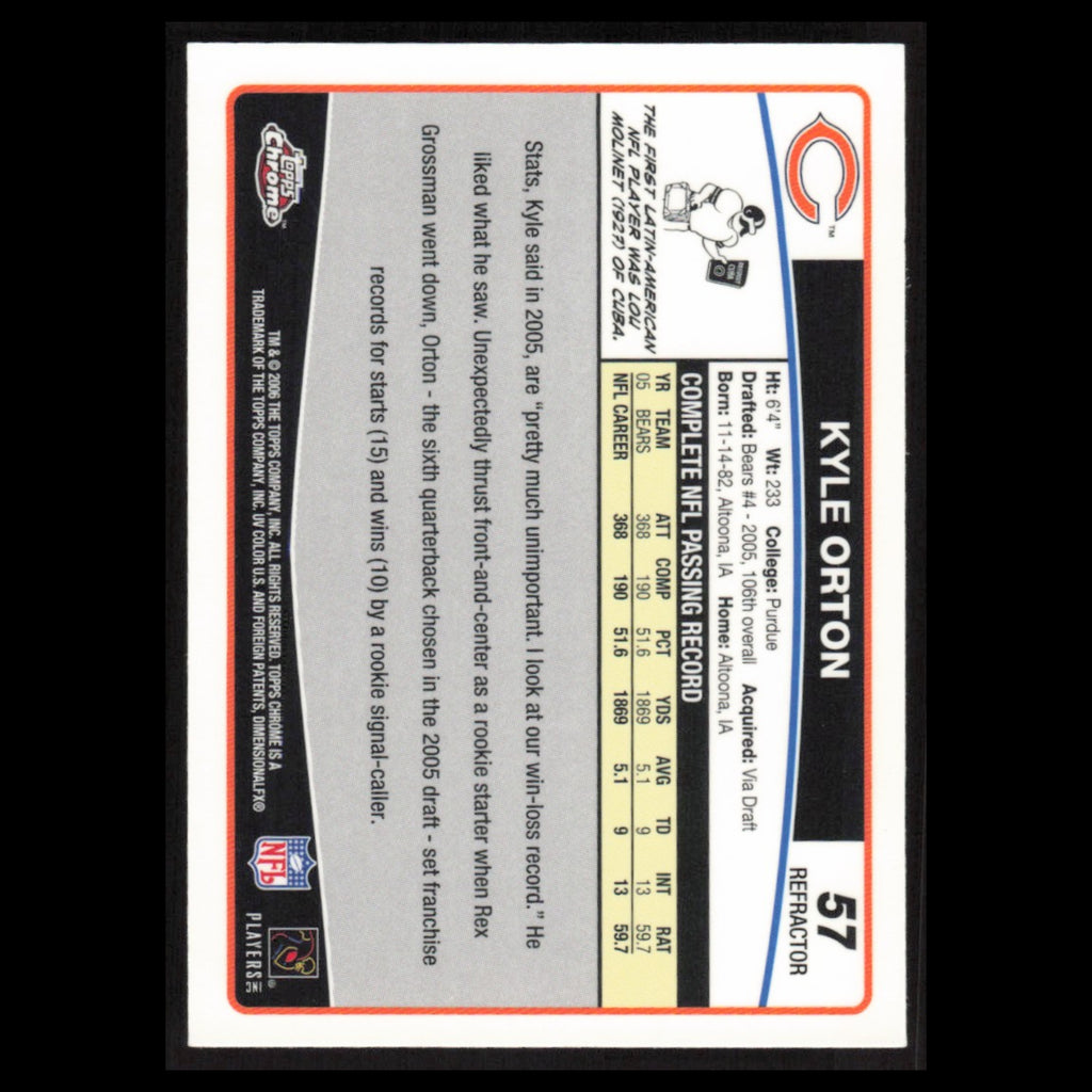 Kyle Orton #57 2006 Topps Chrome Refractor Chicago Bears Football Card NFL NM