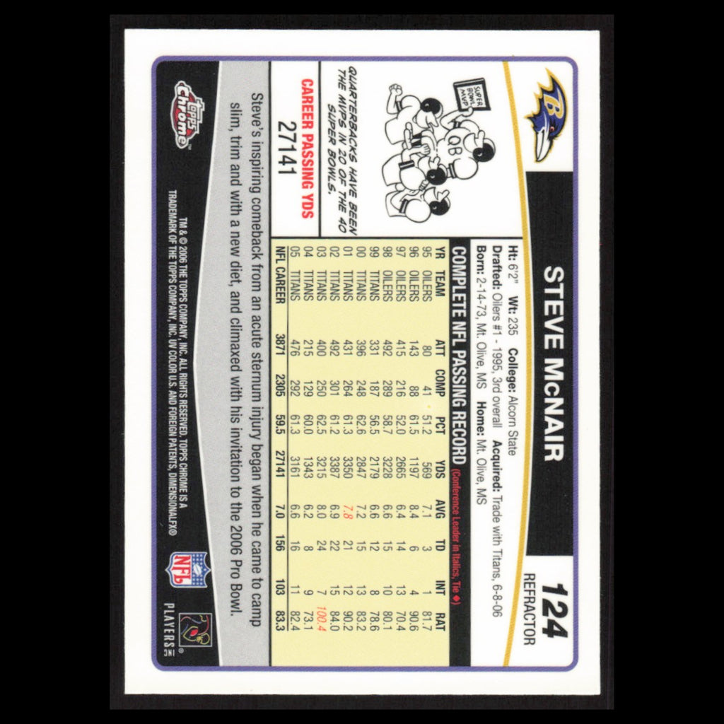 Steve McNair #124 2006 Topps Chrome Refractor Baltimore Ravens Football Card NFL
