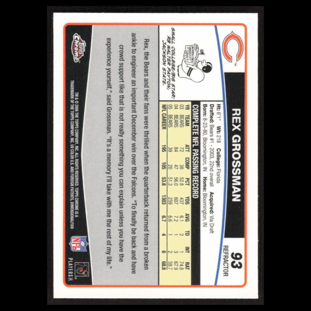 Rex Grossman #93 2006 Topps Chrome Refractor Chicago Bears Football Card NFL NM