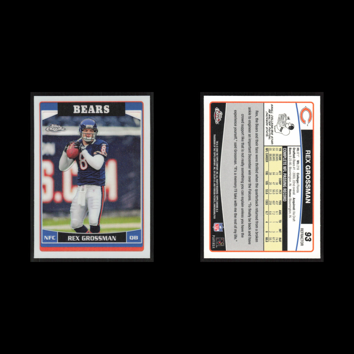 Rex Grossman #93 2006 Topps Chrome Refractor Chicago Bears Football Card NFL NM