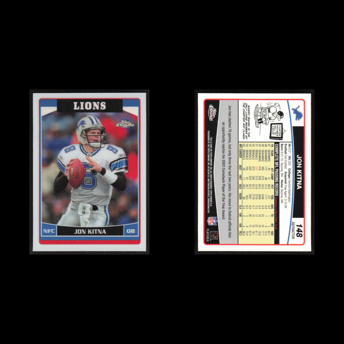 Jon Kitna #148 2006 Topps Chrome Refractor Detroit Lions Football Card NFL NM