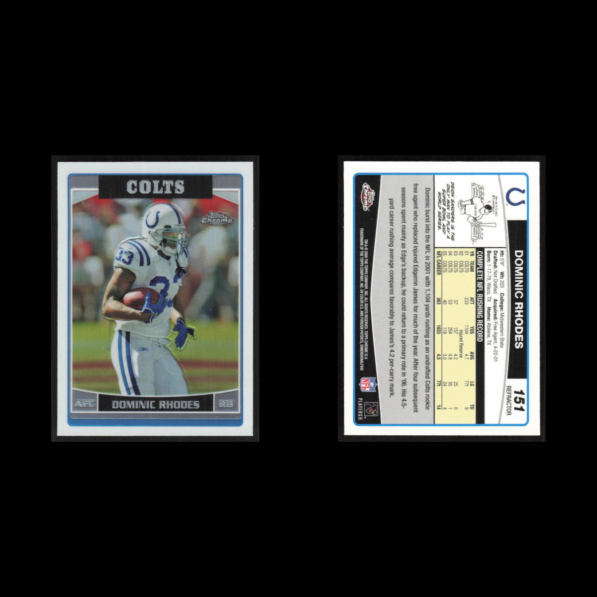 Dominic Rhodes #151 2006 Topps Chrome Refractor Indianapolis Colts Football Card