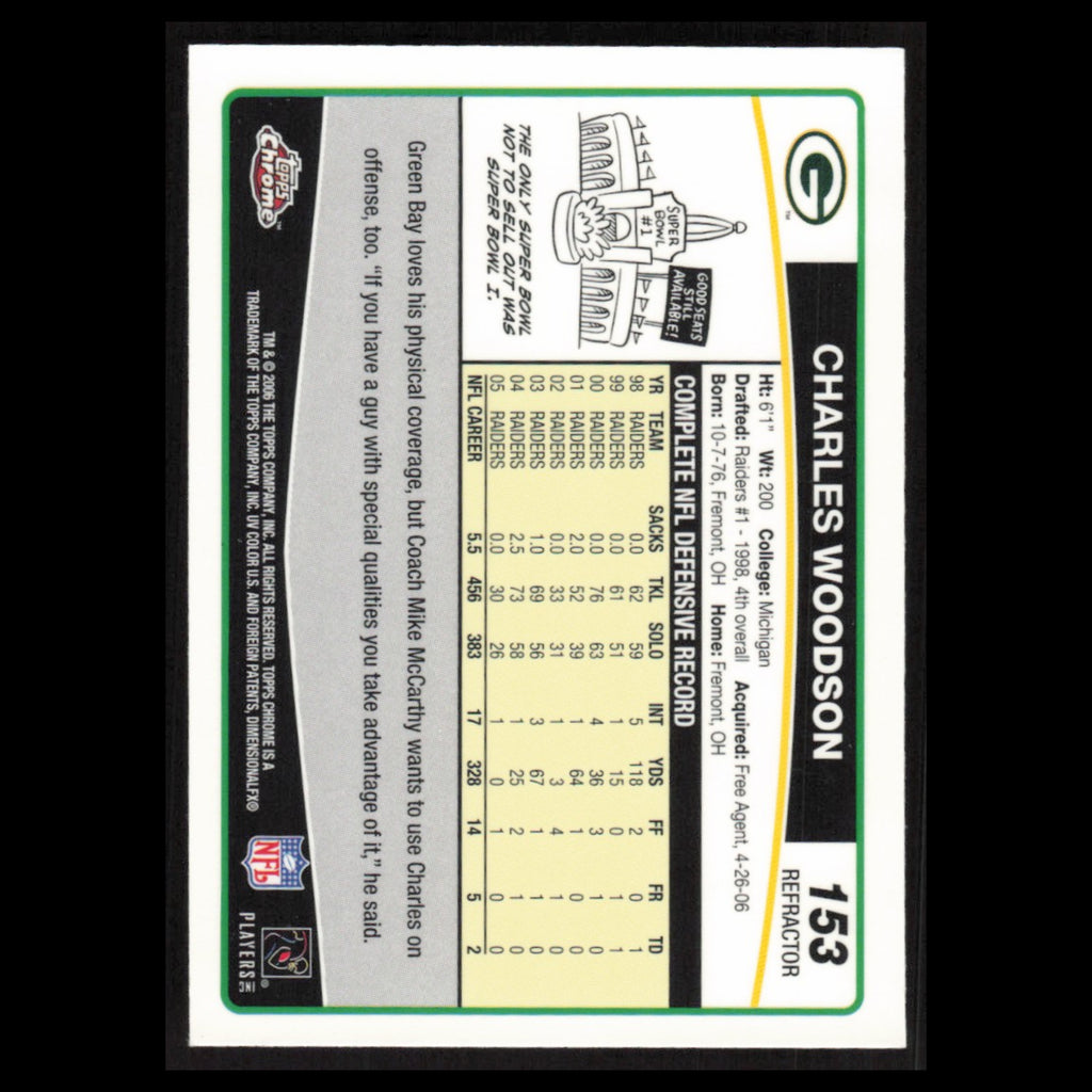 Charles Woodson #153 2006 Topps Chrome Refractor Green Bay Packers Football Card
