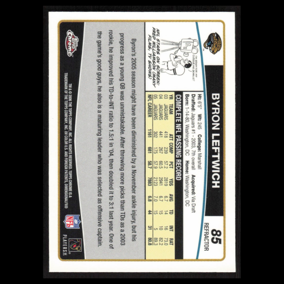 Byron Leftwich #85 2006 Topps Chrome Refractor Jacksonville Jaguars Football NFL