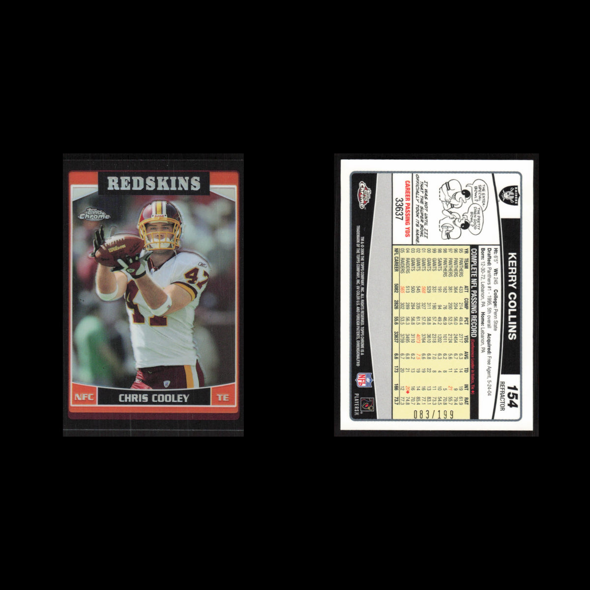 Kerry Collins /199 #154 2006 Topps Chrome Black Refractors Oakland Raiders Card