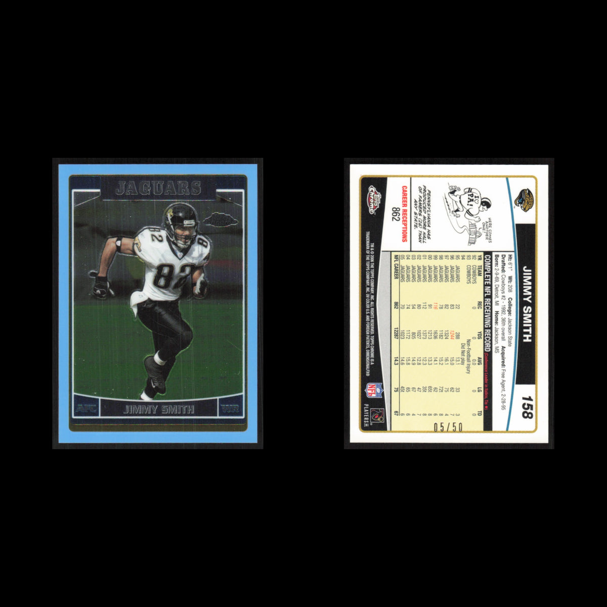 Jimmy Smith /50 #158 2006 Topps Chrome Blue Jacksonville Jaguars Football Card