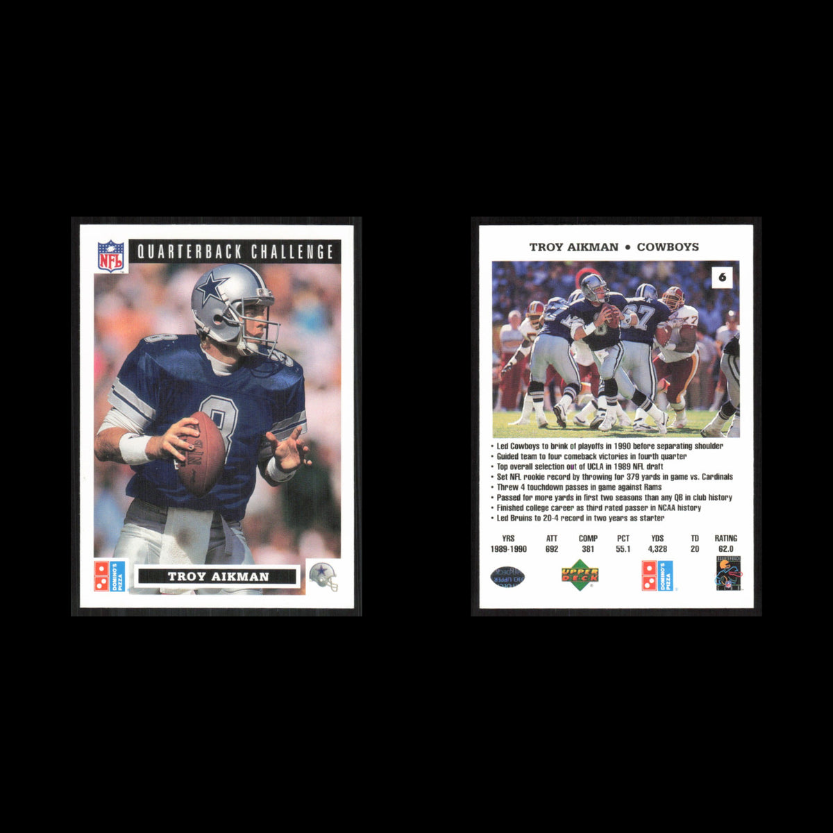 Troy Aikman #6 1991 Dominos The Quarterbacks Dallas Cowboys Football Card NFL NM