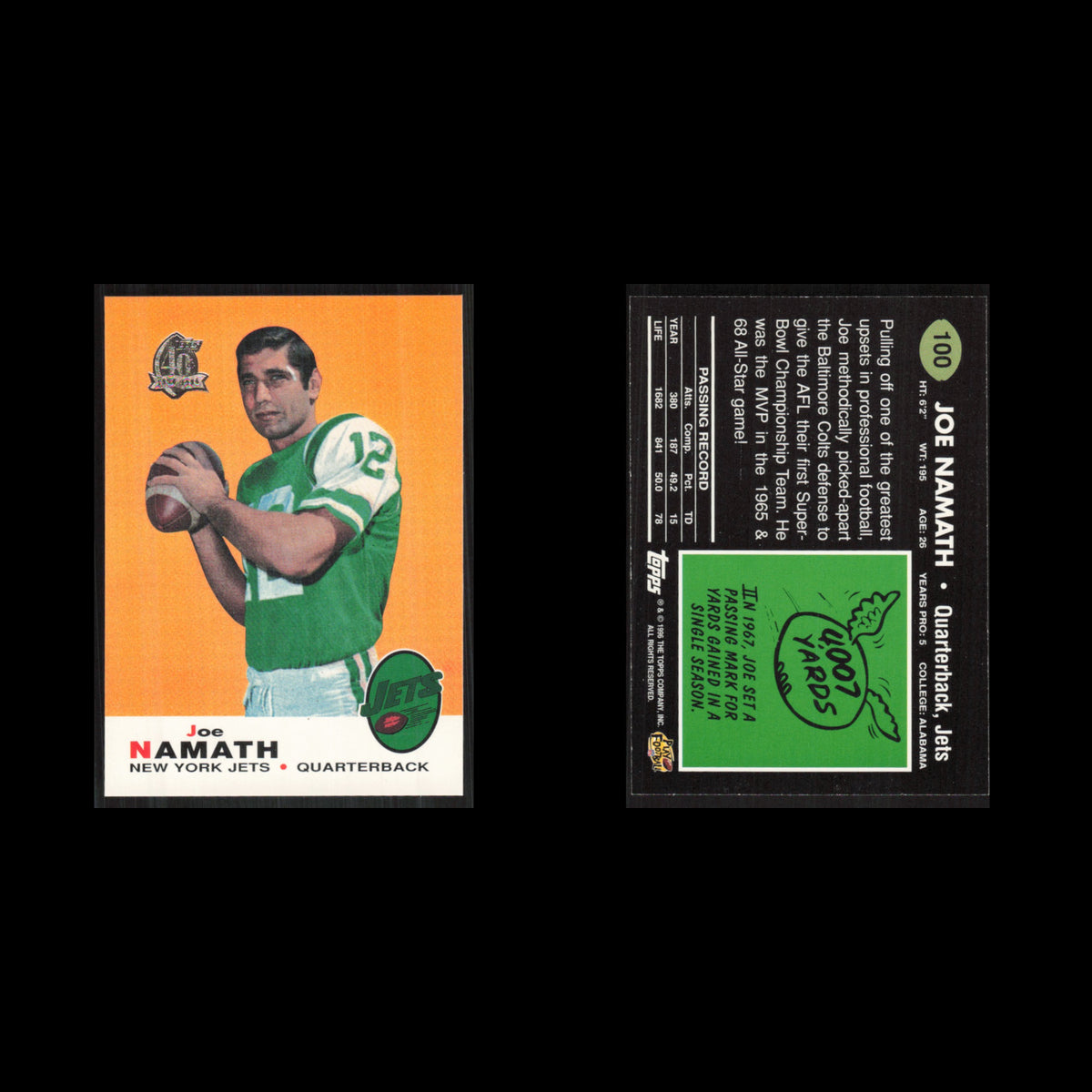 Joe Namath #100 1996 Topps Namath Reprint New York Jets Football Card NFL NM