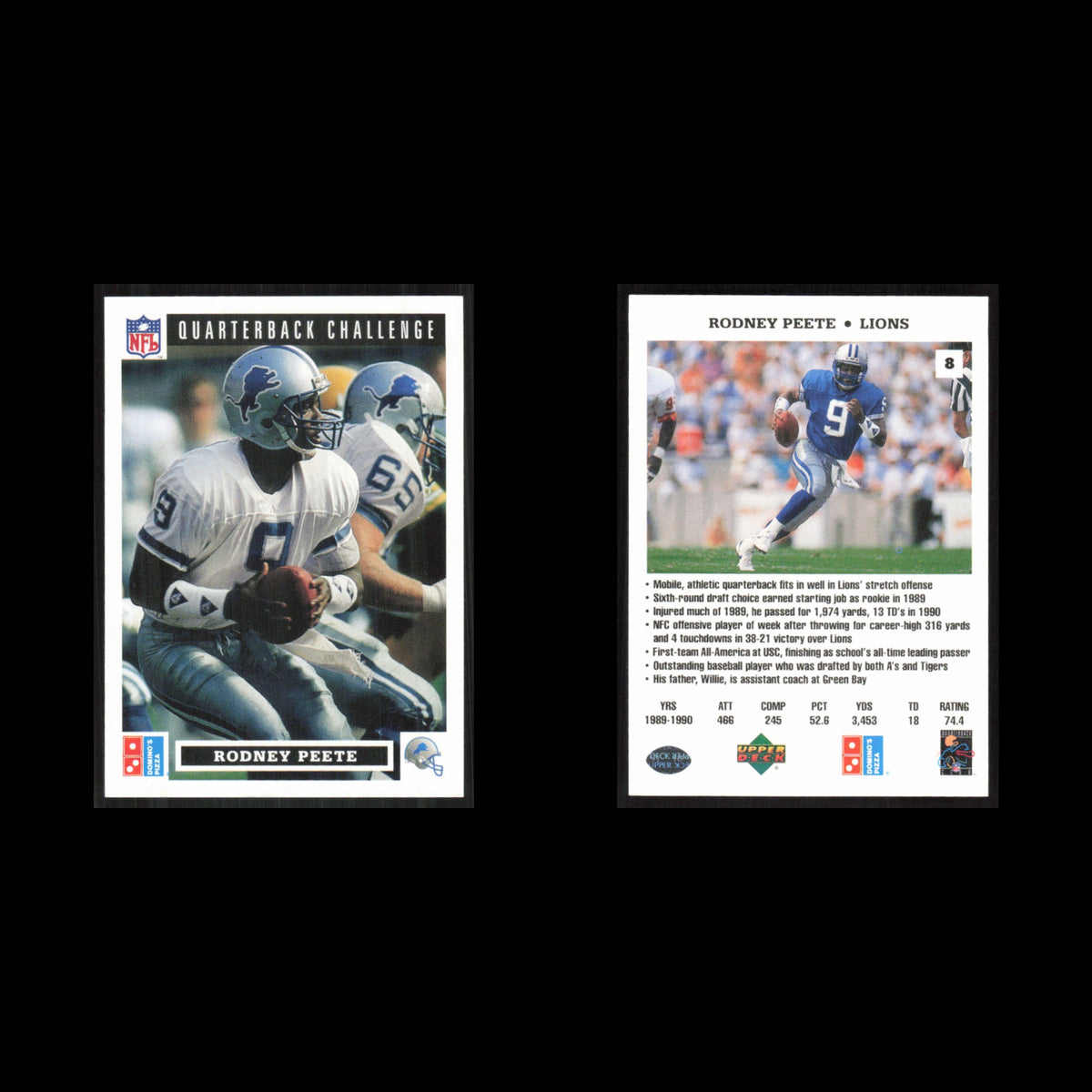 Rodney Peete #8 1991 Dominos The Quarterbacks Detroit Lions Football Card NFL NM