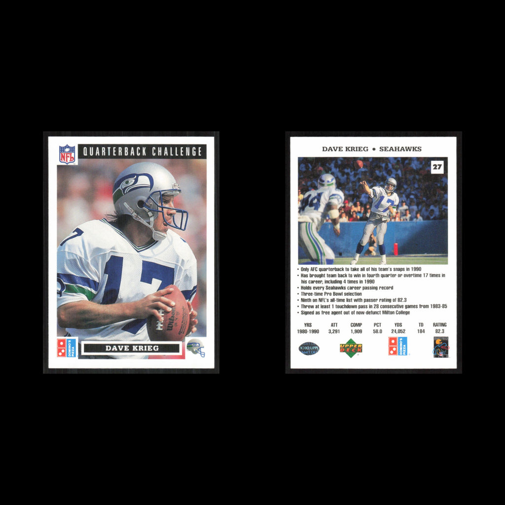Dave Krieg #27 1991 Dominos The Quarterbacks Seattle Seahawks Football Card NFL