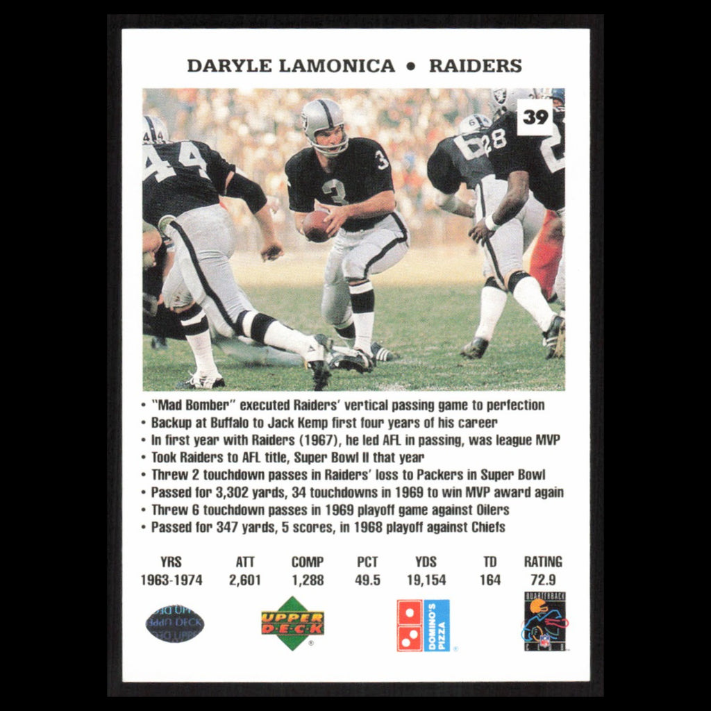Daryle Lamonica #39 1991 Dominos The Quarterbacks Oakland Raiders Football Card