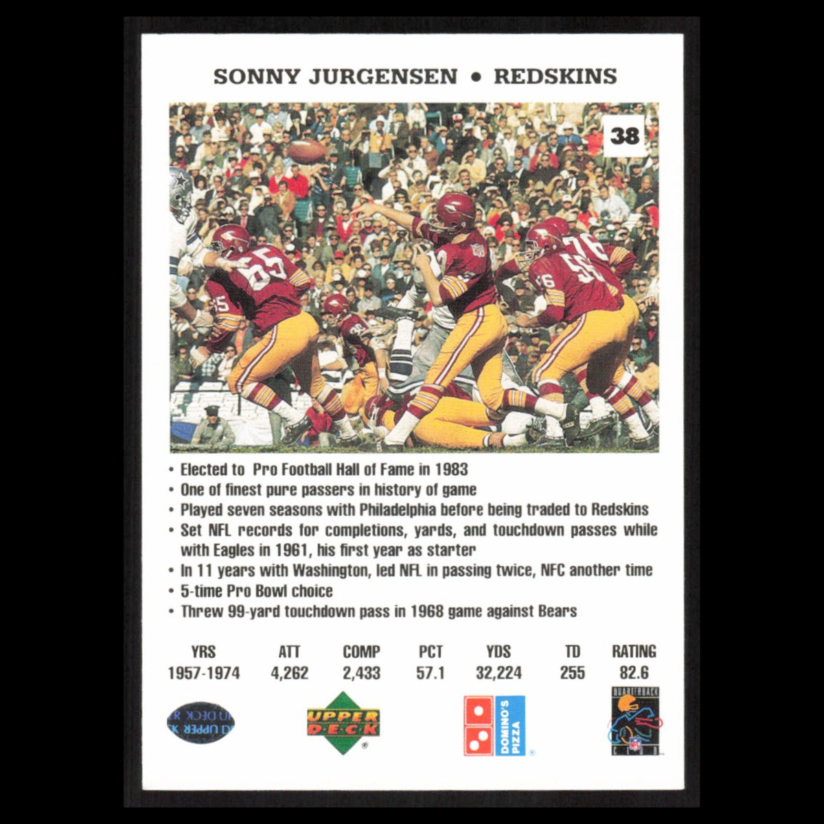 Sonny Jurgensen #38 1991 Dominos The Quarterbacks Washington Redskins Football