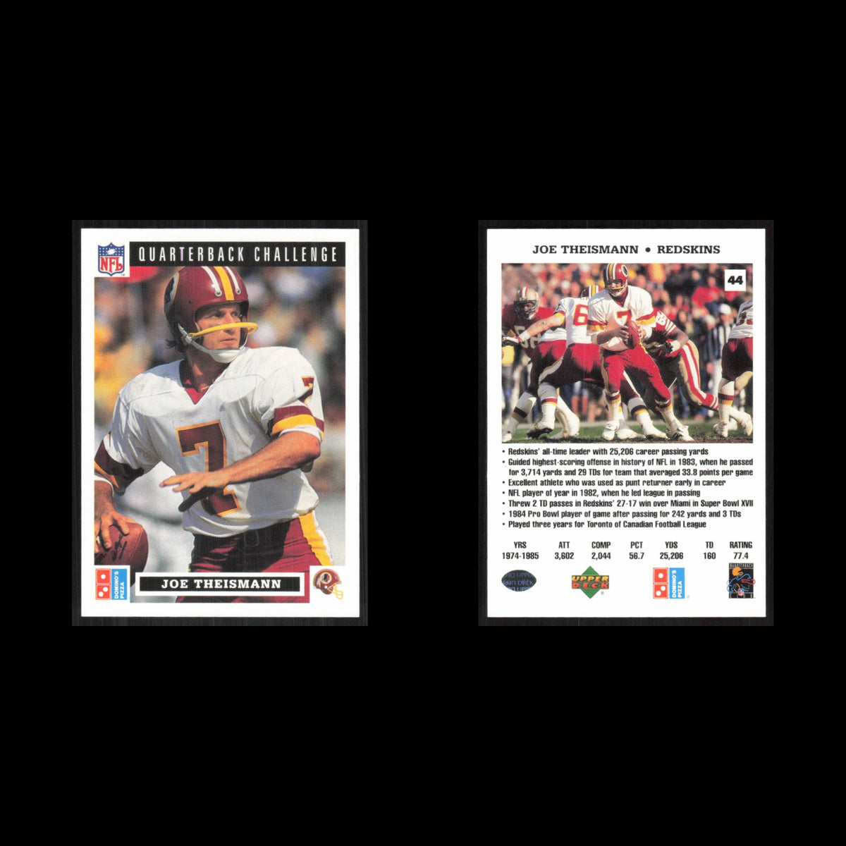 Joe Theismann #44 1991 Dominos The Quarterbacks Washington Redskins Football NFL