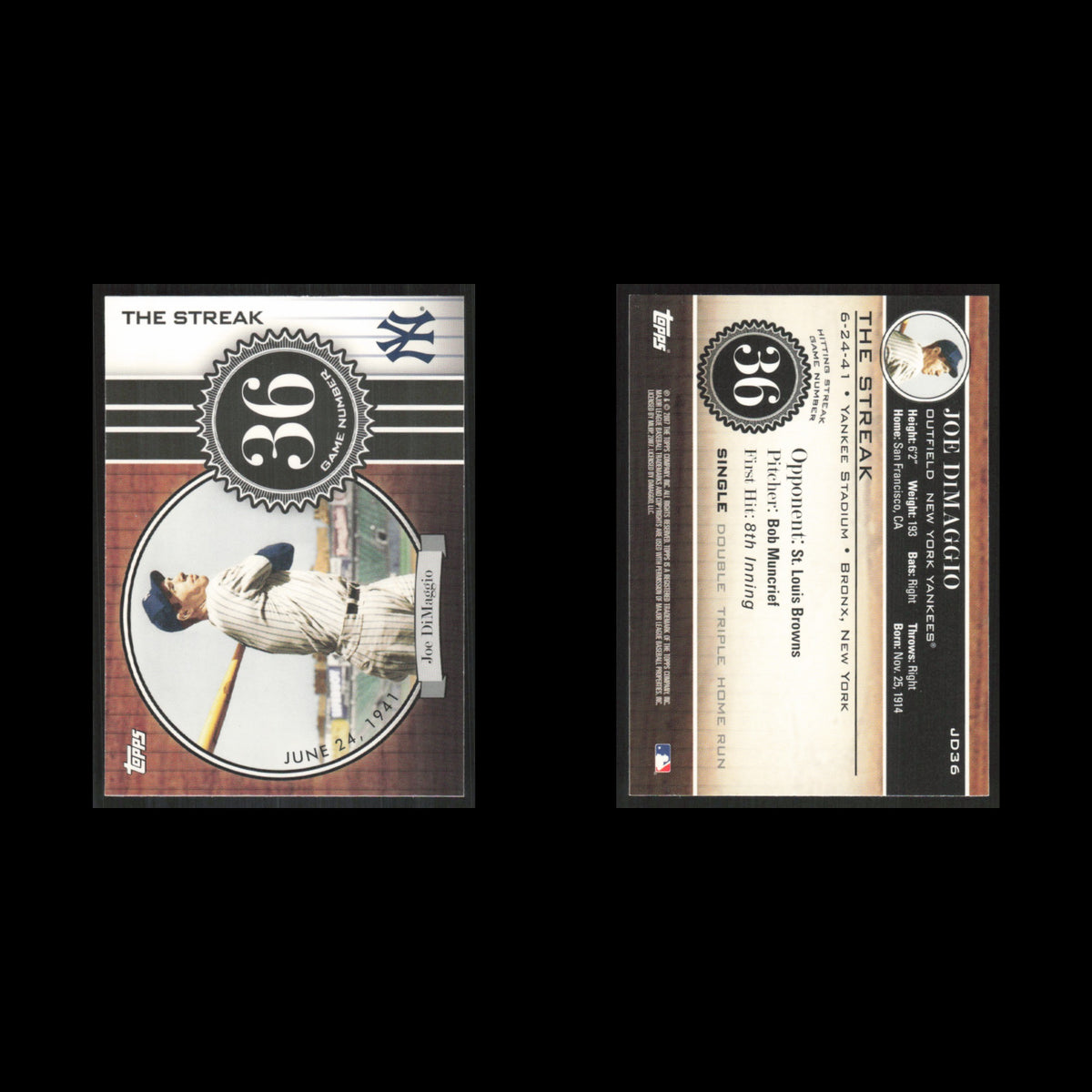 Joe DiMaggio #JD36 2007 Topps DiMaggio Streak New York Yankees Baseball Card MLB