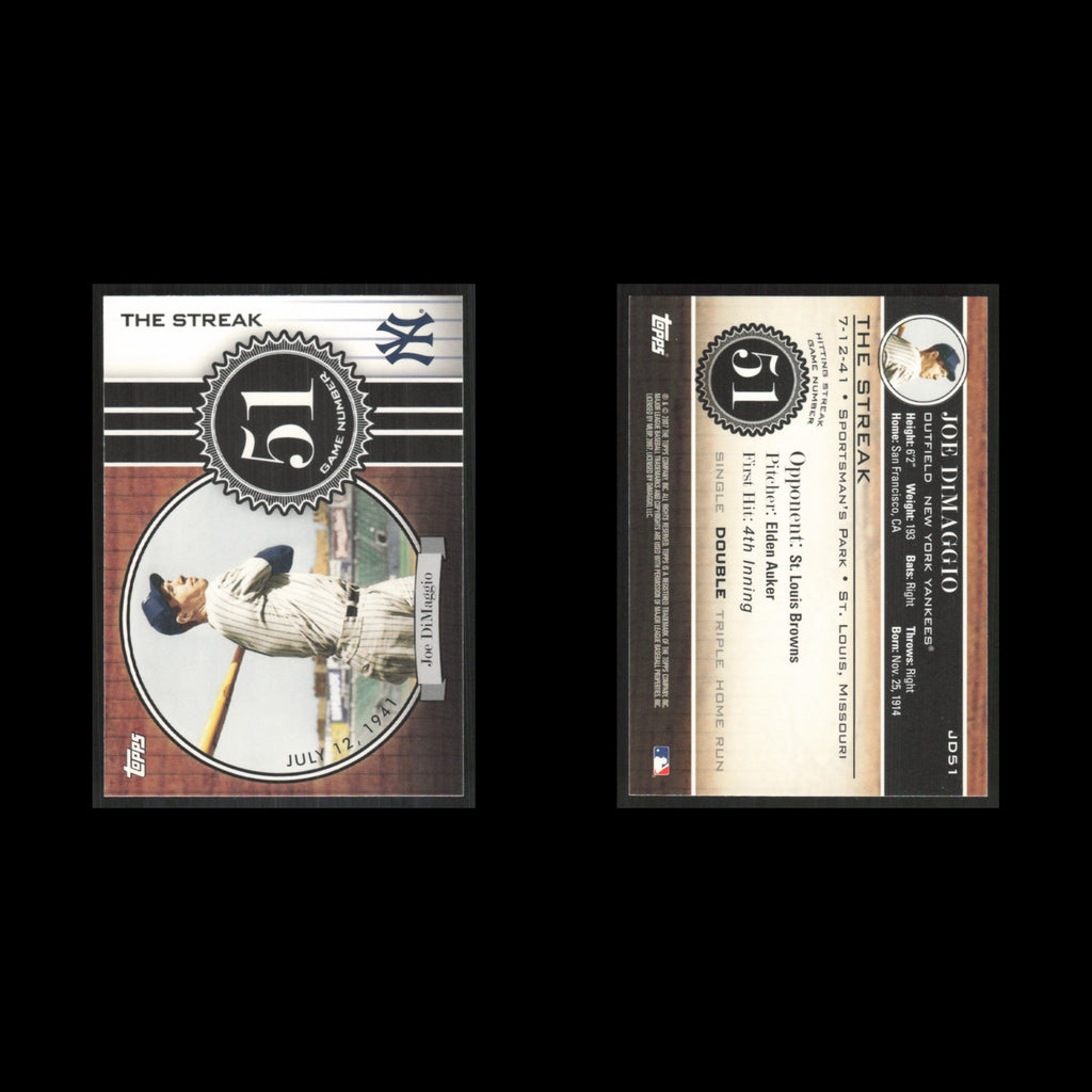 Joe DiMaggio #JD51 2007 Topps DiMaggio Streak New York Yankees Baseball Card MLB