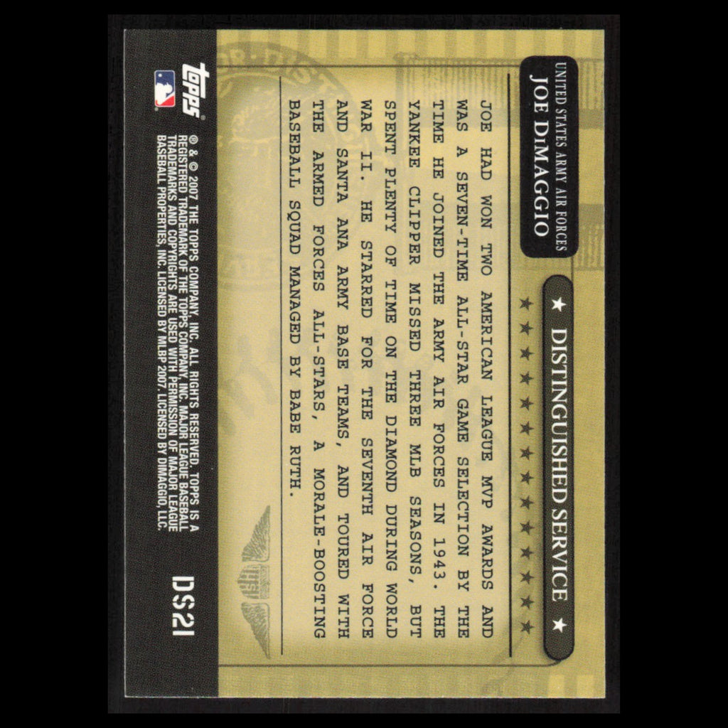 Joe DiMaggio #DS21 2007 Topps Distinguished Service New York Yankees Baseball NM