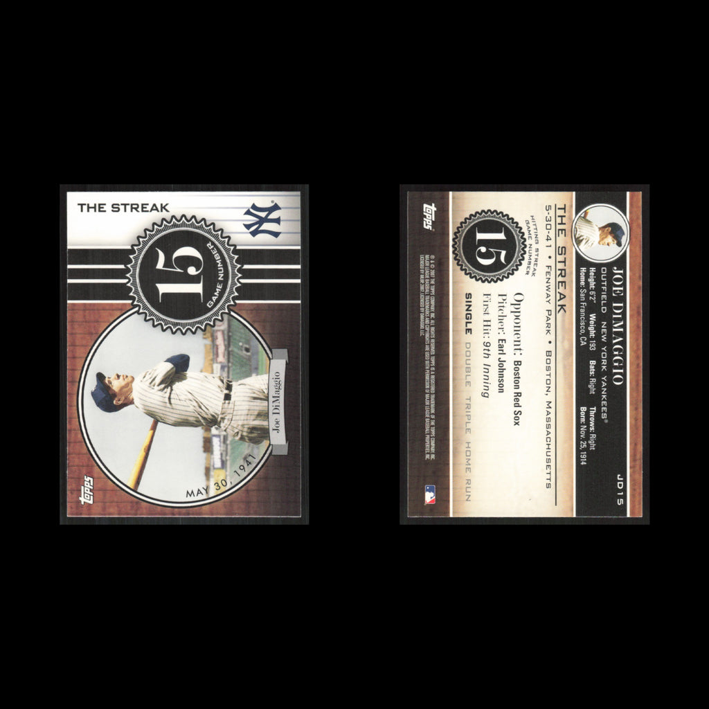 Joe DiMaggio #JD15 2007 Topps DiMaggio Streak New York Yankees Baseball Card MLB