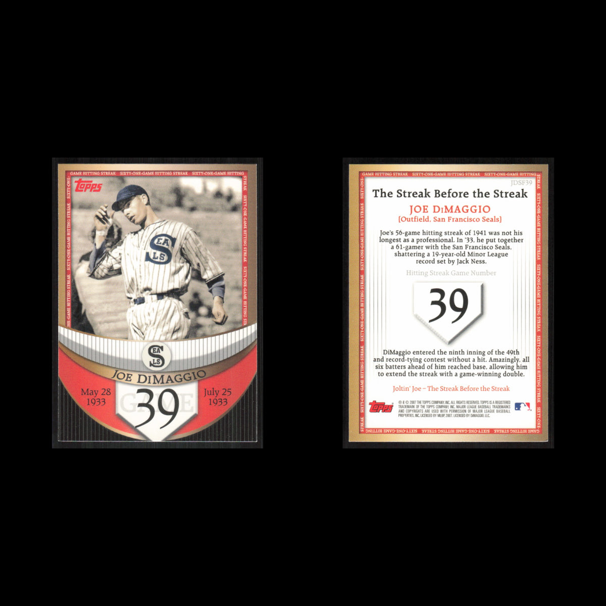 Joe DiMaggio #JDSF39 2007 Topps DiMaggio Streak Before The Streak Baseball Card