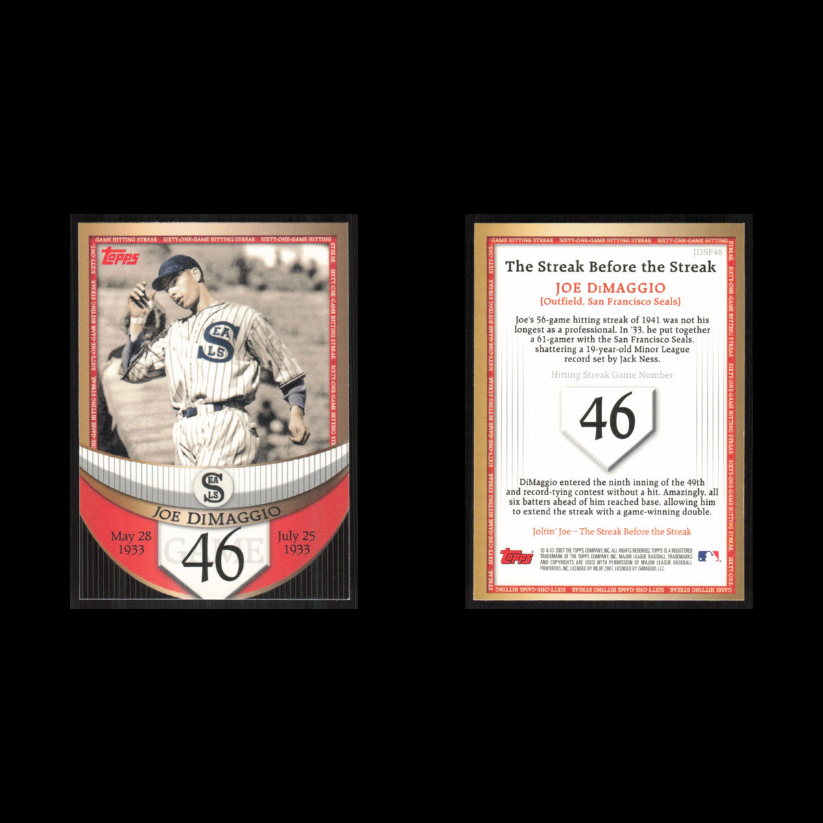 Joe DiMaggio #JDSF46 2007 Topps DiMaggio Streak Before The Streak Baseball Card